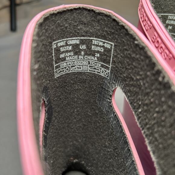 GIRLS BOGS PINK PURPLE RUBBER RAIN BOOTS, Toddler 8 5-3/4” Foot Length - Picture 5 of 11